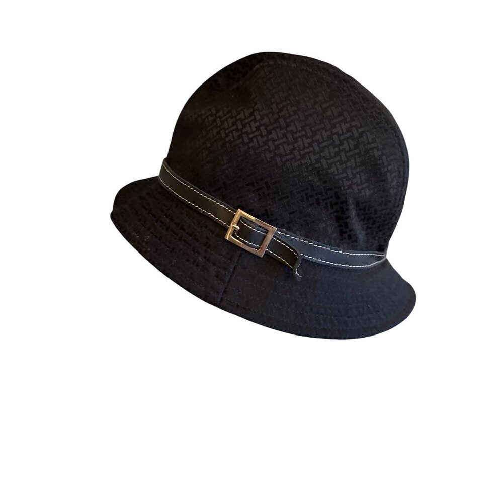 Talbots Black Bucket Hat With Leather Trim &‎ Polyester Lining